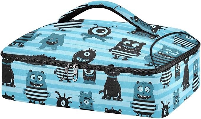 Casserole Carrier Cartoon MonstersInsulated Casserole Carrier for Hot or Cold Food Thermal Lunch Tote for Potluck Parties Picnic Beach Fits 9 x 13 Inches Baking Dish