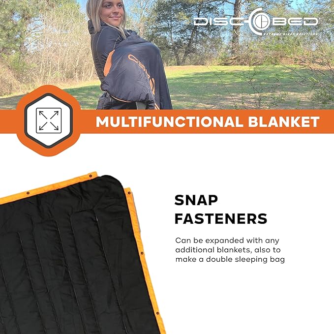 Disc-O-Bed Multifunctional Blanket with Snap Fasteners and Cozy Fleece Interior for Indoors Picnic and Outdoor Camping Black