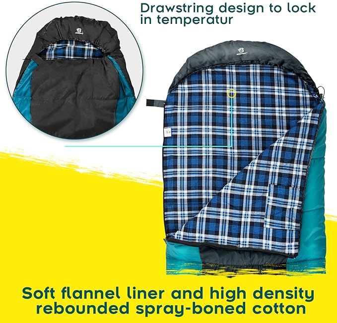 Bessport Sleeping Bag Winter | Flannel Lined 18℉ - 32℉ Extreme 3-4 Season Warm &amp Cool Weather Adult Sleeping Bags Large | Lightweight Waterproof for Camping Backpacking Hiking