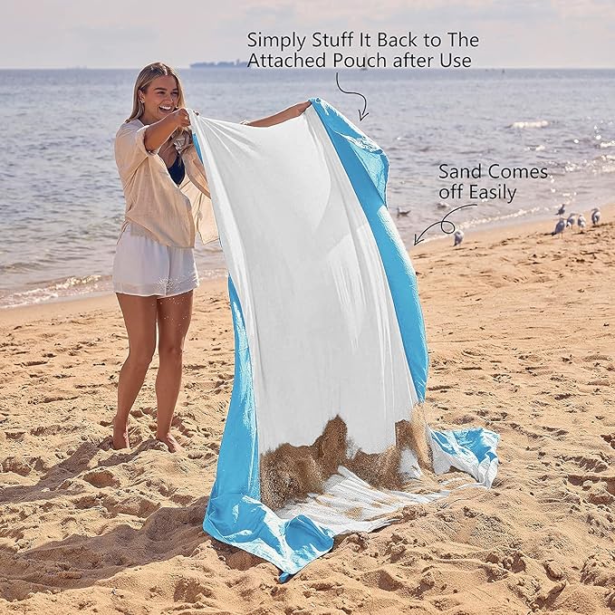 WEKAPO Beach Blanket Sandproof Waterproof Extra Large Beach Mat Oversized &amp Compact Sand Free Quick Drying Beach Essentials for Vacation Cruise Picnic &amp Camping with Stakes