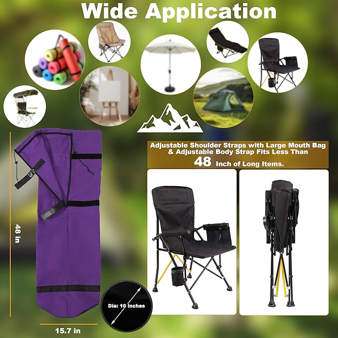 600D Oxfored Fabric Camping Chair Bag Replacement Durable Water Resistant Carrying Strap with Handle and Large Open Mouth (2 Pack Purple XL)