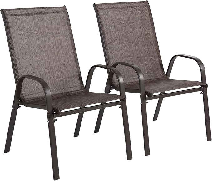 Set of 2 Outdoor Patio Chairs for Relaxation and Comfort Breathable Design for Garden Beach or Camping Brown