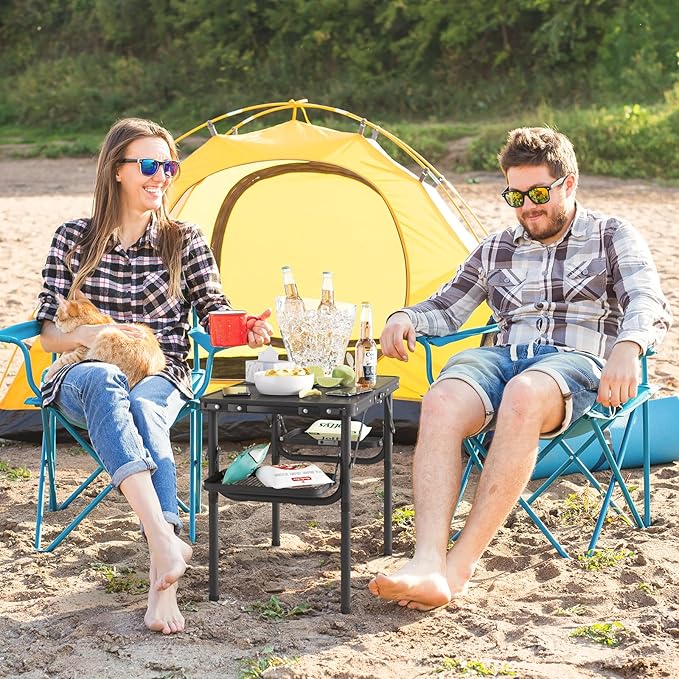 Titanker Folding Camping Table Small 2ft Small Camp Table Portable with 50% Extra Space Folding Picnic Set Portable Beach Table Car Camping Essentials Aluminum Light &amp Solid