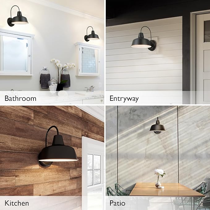 Design House Mason Farmhouse Gooseneck Barn Light Outdoor Exterior Porch or Patio Wall Light Fixture Oil Rubbed Bronze 10 Inch Diameter 1-Pack 579375