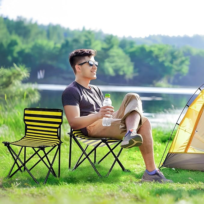 Yellow Black Strips Folding Camp Chairs Ultralight Portable Chairs for Adults Includes Carry Bag Travel Chairs for Adults for Traveling Outside
