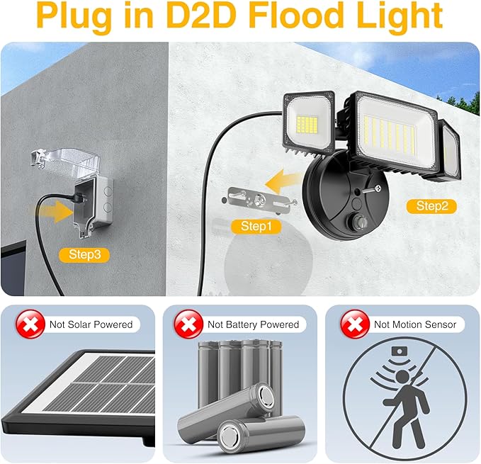 Onforu 80W Dusk to Dawn Outdoor LightingPlug in LED Flood LightsBlack Outdoor Lights with Remote8000LM Security LightIP66 Waterproof Lighting2Modes 3 Adjustable Heads Light for Garage Yard