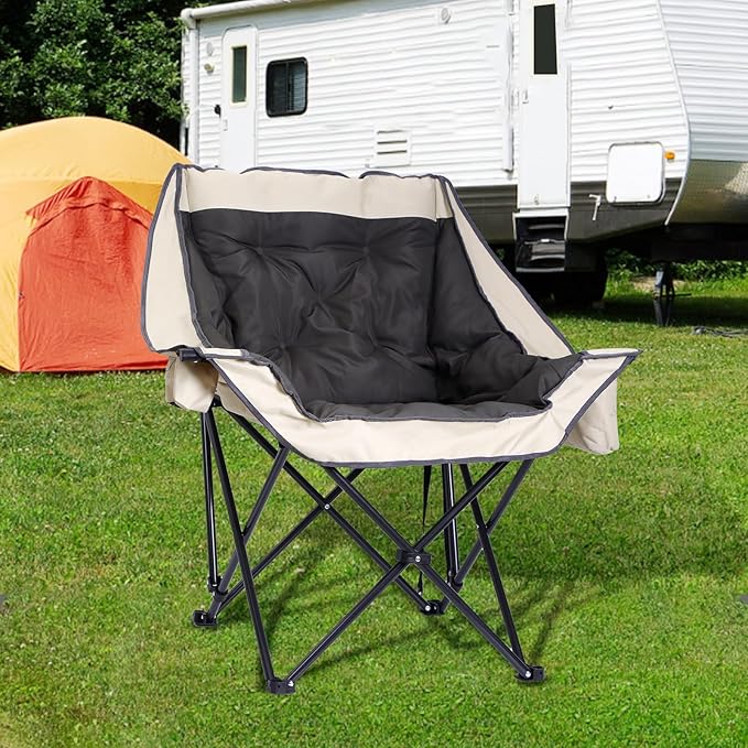 CDEN Camping Chair Thick Padded Lawn Chair Oversized Camping Chair Deluxe with Cup Holder Side Pocket Cooler Bag for Camping Hiking Picnic Travel Festival (1 Pack)