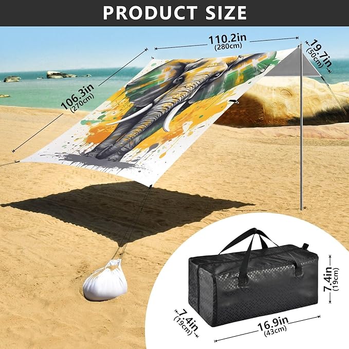 Cute ElephantCamping Sun Shelters 9.2 x 10.5 FT Beach Canopy Tent Sun Shade with Carrying Bag for Camping Trips Fishing Backyard Fun or Picnics 21340409