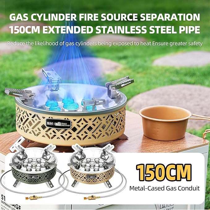 Portable Camping Stove Lightweight Camp Stove Collapsible Backpacking Stove Suitable for Outdoor Camping Cooking Hiking and Picnic 19800W Green and Coffee-coloured (Coffee-coloured)