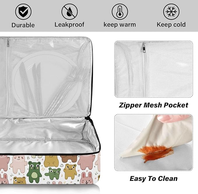 Casserole Carrier Cute AnimalsInsulated Casserole Carrier for Hot or Cold Food Thermal Lunch Tote for Potluck Parties Picnic Beach Fits 9 x 13 Inches Baking Dish