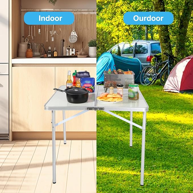 REDCAMP 32 Square Folding Camping Table with Adjustable Heights Legs Lightweight Portable Aluminum Fold in Half Small Card Tables Bridge Tables for Outdoor Picnic White