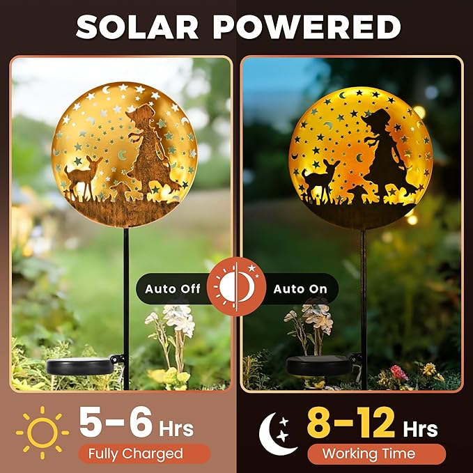 Solar Garden Lights Metal Shepherdess Sculpture Pathway Stakes Waterproof Outdoor Decorative Lights for Yard Patio Garden Porch Gifts for Women Mom 1 Pack