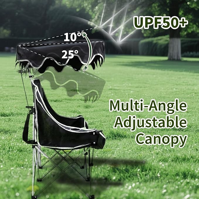Double Camping Chair with Adjustable Shade Canopy Oversized Portable Folding Loveseat Couch 2 Person Soft Padded Couch Back Storage Bag Cup Holder for Outdoor Lawn Backyard