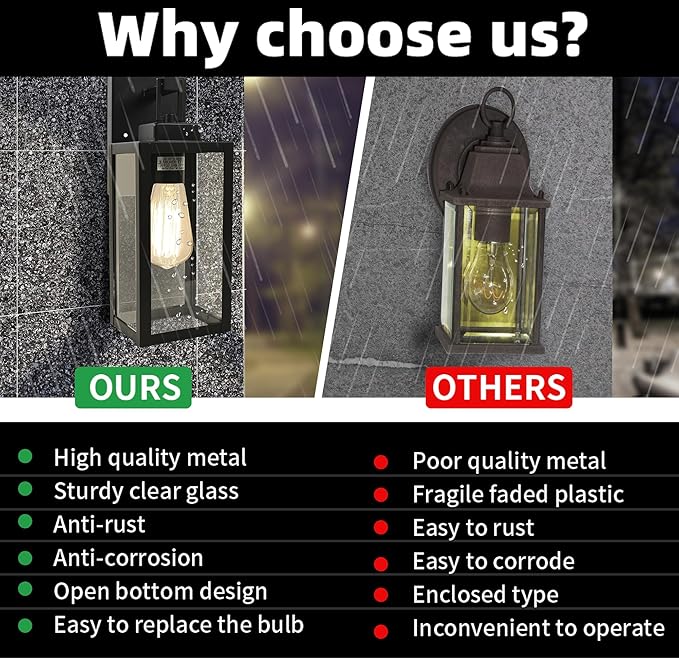 12” Black Wall Sconce Lights-12 Inch Outdoor Wall LightExterior Sconce Steel and Glass Outdoor Porch Light Black Lantern for Front Porch Garage Balcony