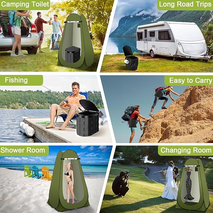 Portable Toilet Kit Camping Toilet with Pop-Up Privacy Tent Toilet Bags Washable Portable Outdoor Showers Changing Rooms
