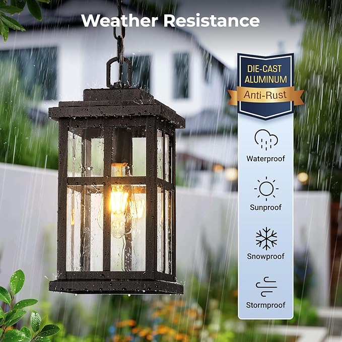 Large Outdoor Pendant Lights forPorch Bronze Hanging Exterior Light Outdoor Hanging Light for House Porch Doorway Waterproof Anti-Rust 100% Aluminum