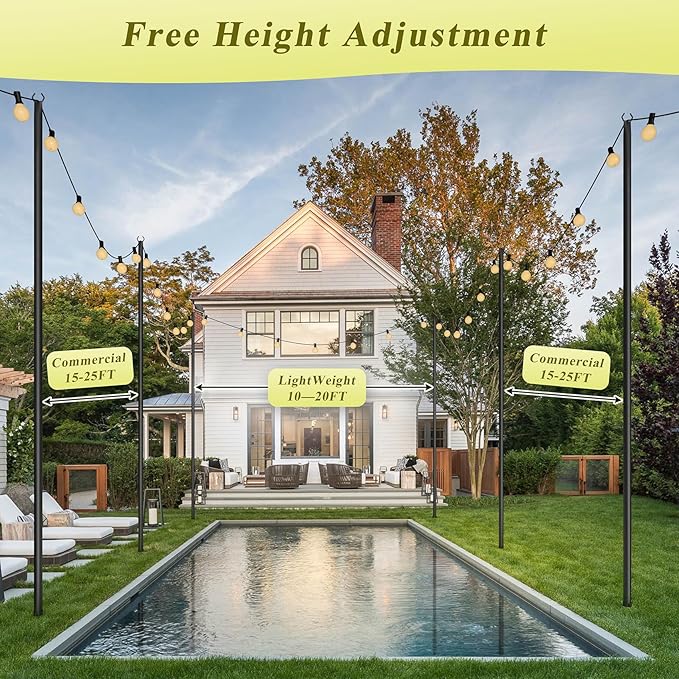 4 Pack String Light Poles for Outside 10Ft Adjustable Outdoor Light Poles for String Lights Outdoor Lighting Stand with Fork for Patio Deck Backyard Garden Party &amp Wedding