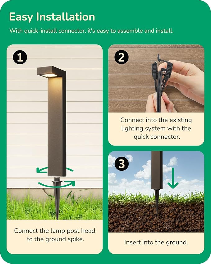 EDISHINE Low Voltage Landscape Lighting 3.2W 3000K 50000Hrs Electric LED Pathway Lights Wired 12V Waterproof Outdoor Landscape Path Lights Modern Aluminum Housing for Driveway Garden 6Pack