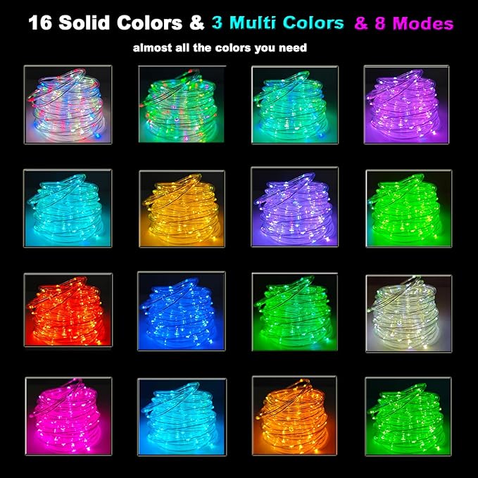 Vigdur 33FT Solar Rope Lights Outdoor - 100 LEDs 18 Color Changing LED Rope Lights Waterproof with Remote &amp Timer &amp 8 Lighting Modes Outdoor Trampoline Lights for Xmas Garden Fence Tree Party