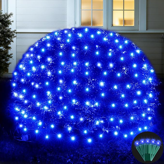 Led Net Lights Christmas Lights Outdoor 200Leds 9ft x 6ft Upgraded Blue Christmas Net Lighting Waterproof 5mm LED Wide Angle Outdoor Indoor Mesh Net Light for Trees Bushes Shrubs Decorations