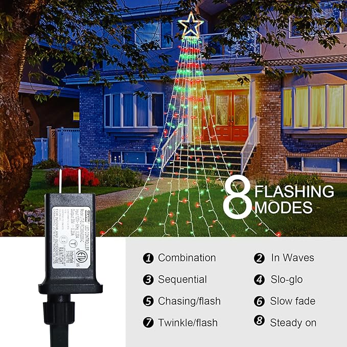 PUHONG Christmas Star Lights16.4Ft 320 LED Christmas Decoration String Lights[8 Modes &amp Waterproof ]with 11 Lighted Star for Halloween Xmas New Year (Plastic Star-Red &amp Green)