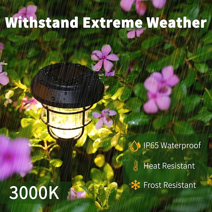 Solar Pathway Lights Outdoor 8 Pack Bright LED Stake Lights Waterproof IP65 Auto On Off Dusk to Dawn Long-Lasting Battery (1000mAh) Up to 12 Hours Lighting for Walkway Yard &amp Garden Decor