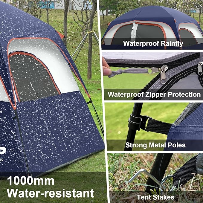 CAMPROS CP Upgraded 6/8 Person Camping Tents Waterproof Windproof Family Tent with Larger Mesh Windows &amp Door Double Layer Easy Set Up All-Season Dome Tent with Top Rainfly &amp Carry Bag