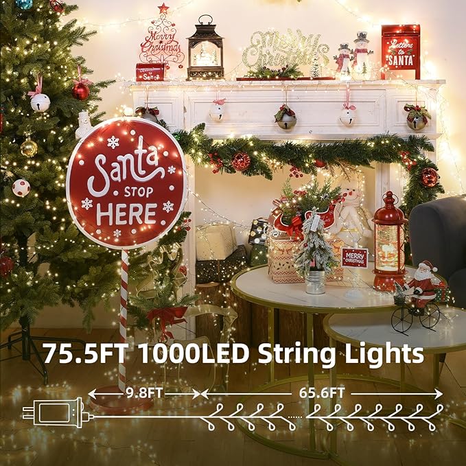 Fairy Lights Plug in 65Ft 1000LED Warm Christmas Wreath Twinkle Lights with Timer Remote Waterproof Firecracker Firefly Cluster String Light for Bedroom Graland Party Tree Decor Black Wire