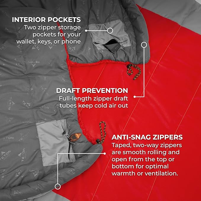 Teton 20F and 5F Degree Sleeping Bag Lightweight Warm Weather Mummy Sleeping Bags for Adults and Kids Camping Backpacking Hiking