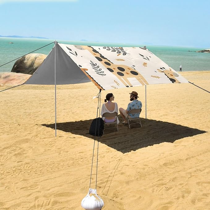 Giraffe and Leaves Camping Sun Shelter Beach Tent Portable Beach Sun Shade Outdoor Canopy for Camping Trips Fishing Picnic