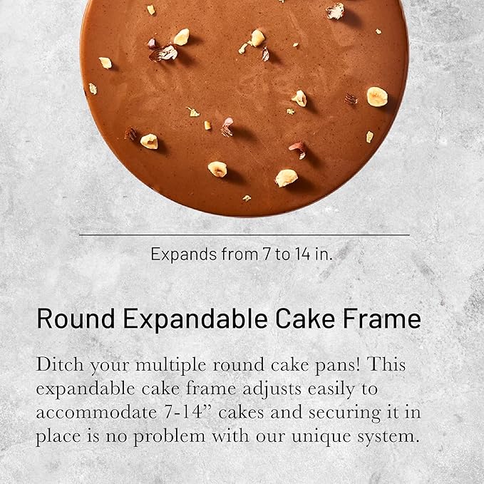 de Buyer Round Expandable Cake Frame - 1.75” Height - Adjusts to Accommodate 7-14” Cakes - Easy to Use &amp Clean - Made in France