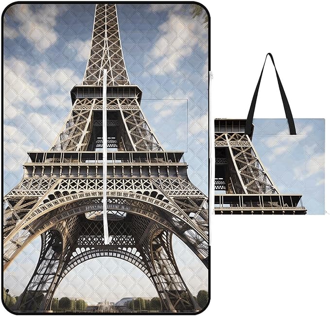 Zipper Eiffel Tower French Paris Monument Style Picnic Mat Suitable for Travel Camping Park Or Home Use