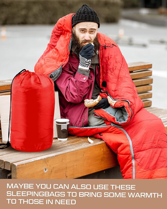 Tranqun 40 Pcs Sleeping Bags for Adult Bulk with Winter Beanie Hat Touch Screen Gloves Scarves Waterproof Cotton Liner Cold Weather Sleeping Bag for Homeless Camping Indoor Outdoor