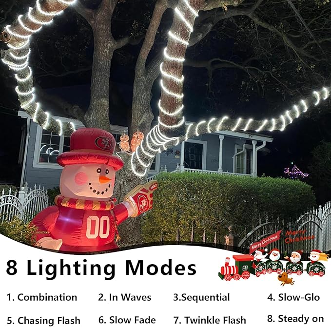 YEGUO Solar Christmas Light Outdoor Waterproof 66ft 200 LED White Rope Lights 8 Modes Tube String Lights in Clear Thin Tube