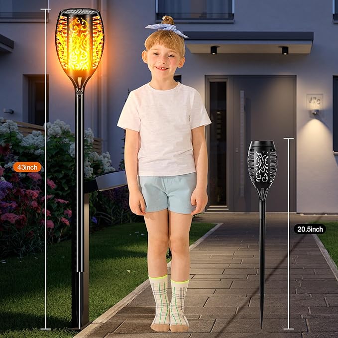 Upgraded Larger Solar Lights Outdoor Waterproof 96 LED 43 Outdoor Lights Solar Torch Light with Flickering Flame Led Lights for Garden Decor Patio Yard Pathway 4Pack