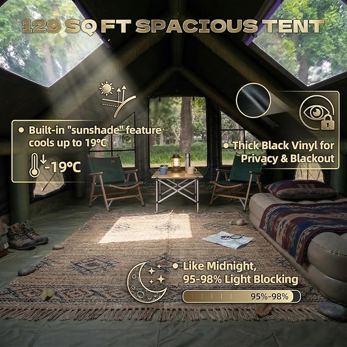 Inflatable Camping Tents 8-10 Person129 Square Feets Large Inflatable Camping Tent with Stove JackBlow up Tent with Mesh Windows &amp Pump