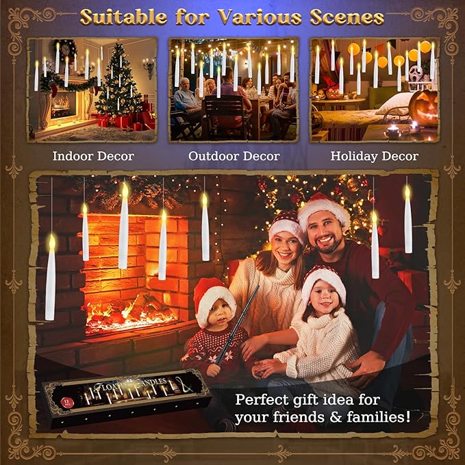 Halloween Decorations - Floating Candles with Wand &amp 6-Hour Timer - Flameless LED Hanging Candles with Clip Battery Operated Window Taper Candle for Indoor/Outdoor Halloween &amp Holiday Decor 1