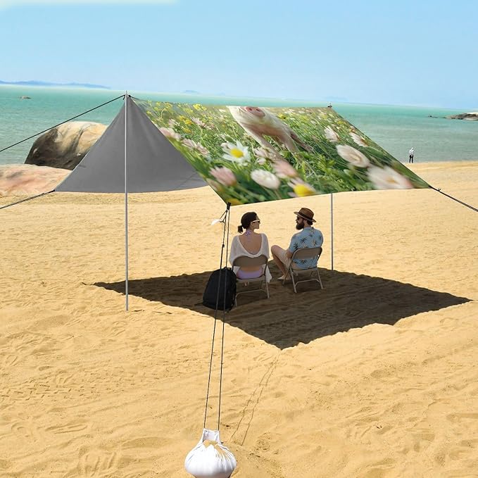 Cute Frolicking Piglet Beach Tent Sun Shelter 9.2' x 10.5' Beach Canopy with 4 Sandbags 4 Stability Poles Sand Shovels - Tent Canopy for Beach Camping Fishing Picnics