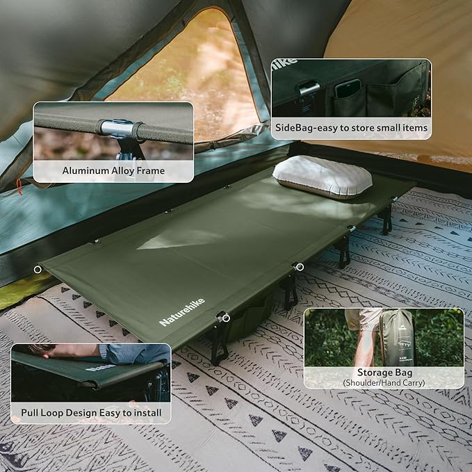 Naturehike Extra Wide GreenWild Camping Cot Folding Lightweight Camp Cot Bed Portable Sleeping Bed for Backpacking Travel Beach Home