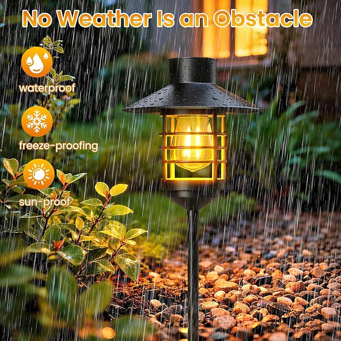 2 Pack Solar Garden Lights with Ground Spikes Solar Powered Pathway Lanterns for Yard Patio Driveway - Decorative Landscape Lighting Gifts for Family Women