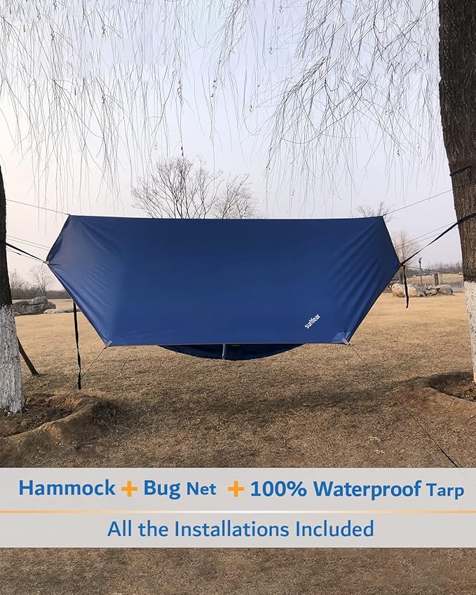 Sunyear Camping Hammock Portable Single &amp Double Hammock with Net 2 Person Hammock Tent with 2 * 10ft Straps Best for Outdoor Hiking Survival Travel