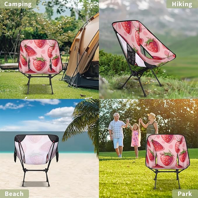 Honeybaby Folding Camping Chair Strawberries Print Camping Chairs Lightweight Portable Chair Outdoor Foldable Chairs for Camping Travel Picnic Beach Hiking