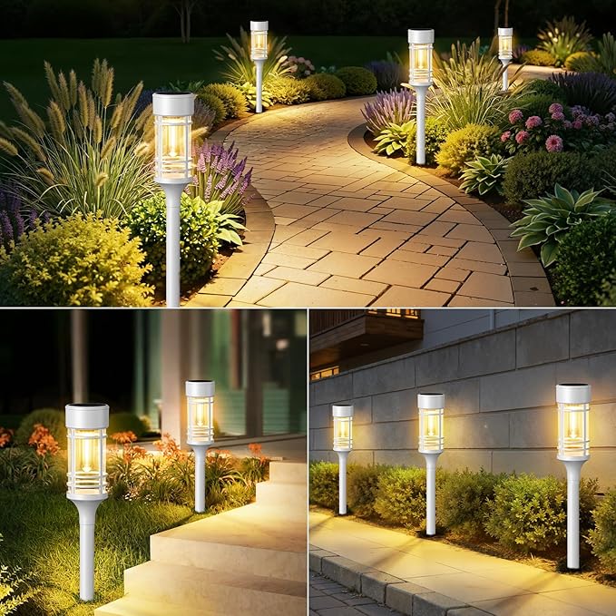 LETMY 12 Pack Solar Pathway Lights Outdoor Bright Solar Lights Outdoor Waterproof IP65 Solar Garden Lights Outdoor for Yard Walkway Driveway Landscape Garden Decor （White）