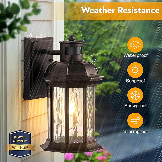 VIANIS Motion Sensor Outdoor Garage Lighting Fixtures Farmhouse Oil Rubbed Bronze Exterior Wall Light Wall Mount for House Anti-Rust Waterproof Outdoor Sconce Lights for Front Porch Patio