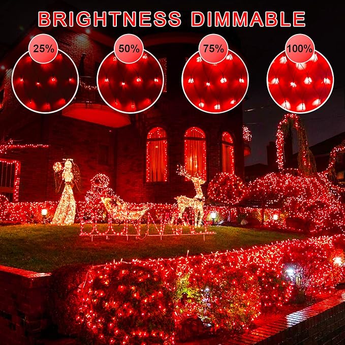 JMEXSUSS 360 LED Red Net Lights Outdoor Connectable 12ft x 5ft Christmas Net Lights Plug in with Remote 8 Modes Waterproof Red Mesh Light for Bushes Christmas Halloween Decorations