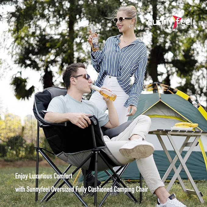 SUNNYFEEL Oversized Camping Chair Heavy Duty Folding Moon Chair Large Sofa Chair for Adults 500 LBS Portable Camp Lawn Chair with Storage Bag for Beach Trip Lawn Outdoor Camp for Adults &amp Carry