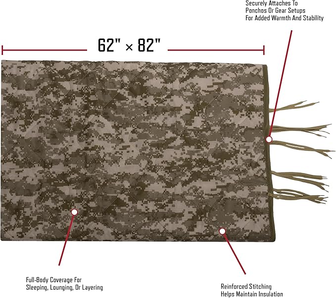 Rothco Camo Woobie Poncho Liner – Outdoor Quilted Camp Blanket Essential Field Gear