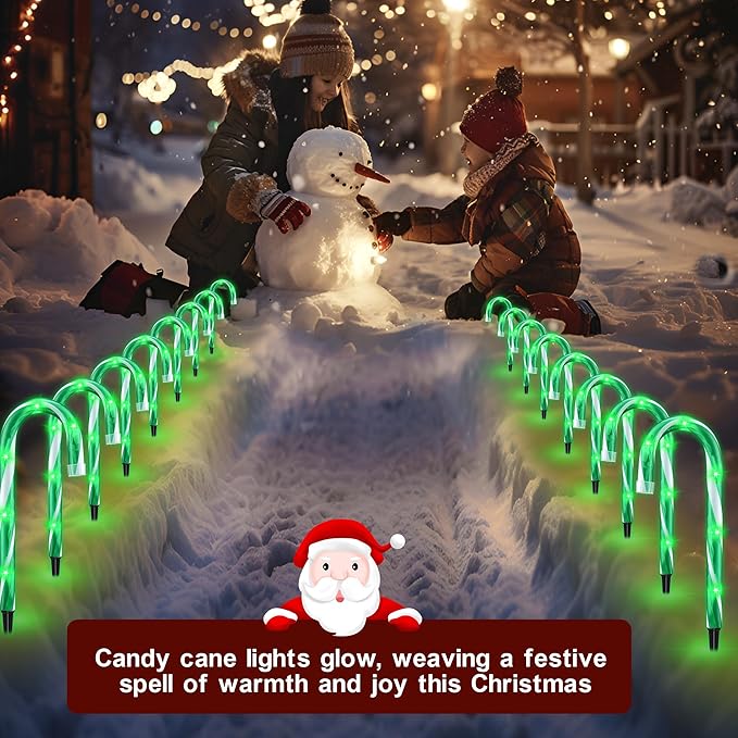 10 10 Pack Christmas Candy Cane Lights Candy Cane Lights with 10 Stakes for Walkway Patio Yard Patio Garden Festival Holiday Outdoor Indoor Landscape Path Christmas Decorations Outside Green