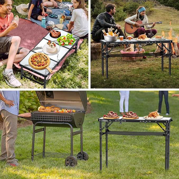 Anbte Folding Camping Table Aluminum Small Folding Table 3 Adjustable Height Max 27.5 Portable Table with Carry Handle Lightweight for Outdoor Indoor Travel Camping Picnic BBQ 34.6 x 15.7
