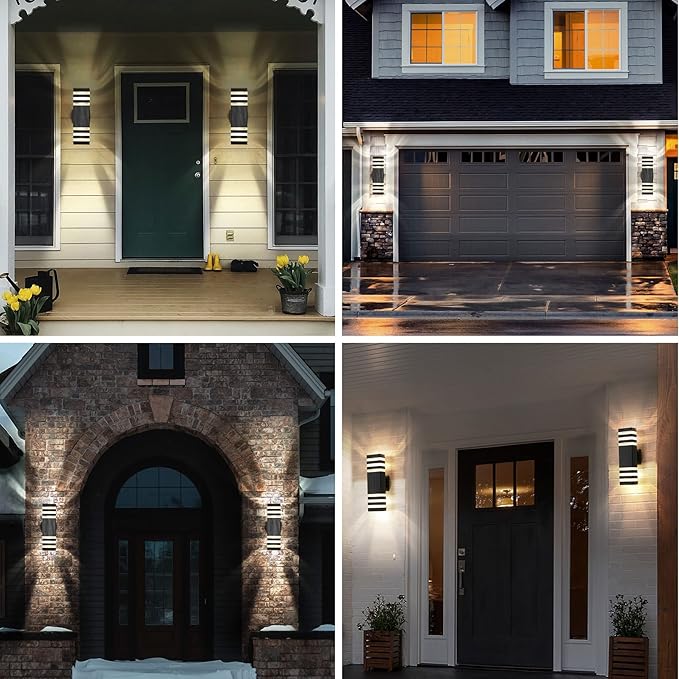 tewei 1 Pack LED Square Up and Down Lights Outdoor Wall Mount Light 3-Layer Black Modern Outdoor Lights for House IP65 Waterproof Aluminum Exterior Lamps for Front Porch Garage Warm White 3000K